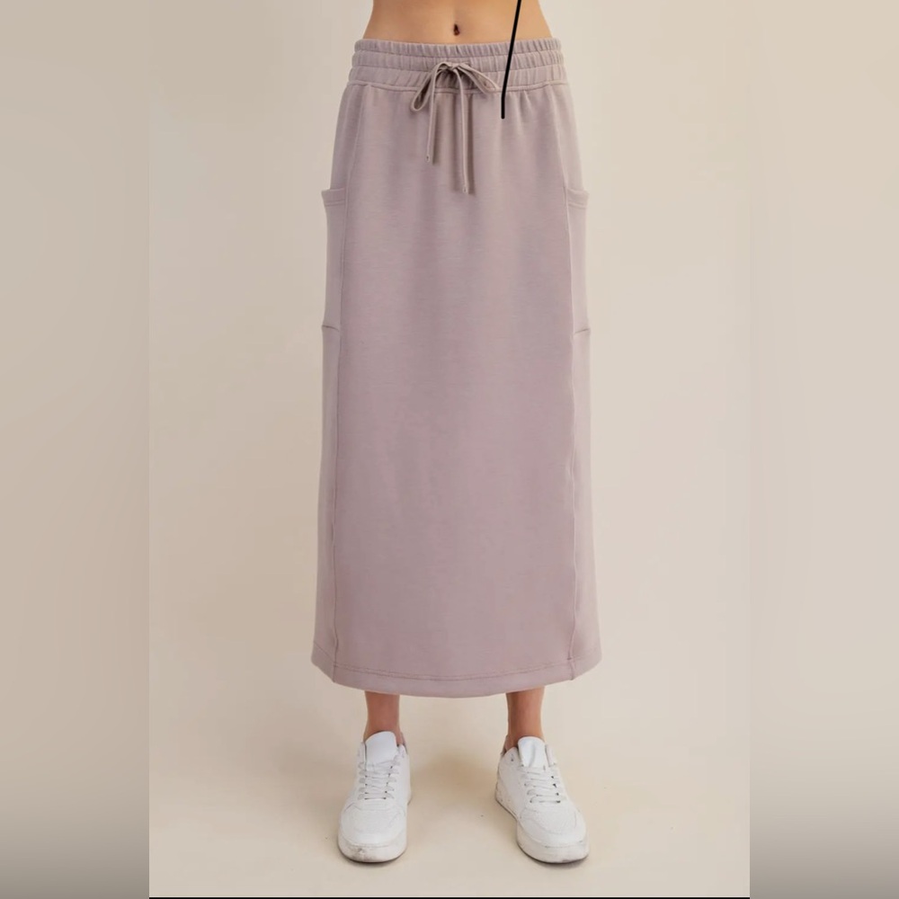 Elegant Light Mocha  Scuba Modal top and Maxi Skirt Set - Picture 2 of 5